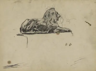 Bronzen leeuw aan de voet van Nelson’s Column op Trafalgar Square av Willem Witsen