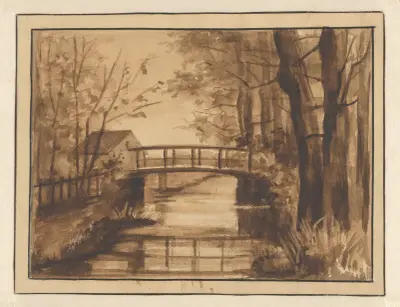 Brücke über einen Graben am Waldrand von Willem Witsen