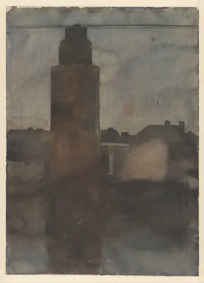 De voet van de Montelbaanstoren, bij avond av Willem Witsen