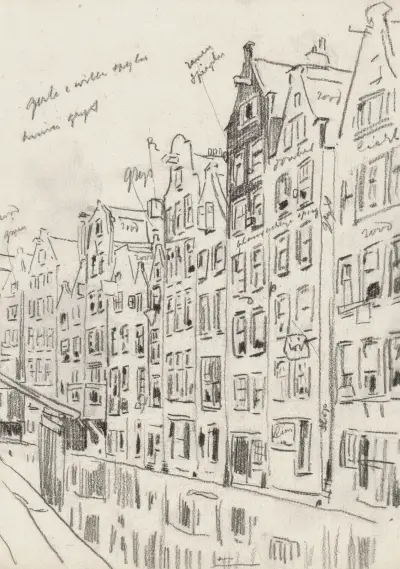 Vy över Oudezijds Achterburgwal i Amsterdam, vid Oudezijds Kolk av Willem Witsen
