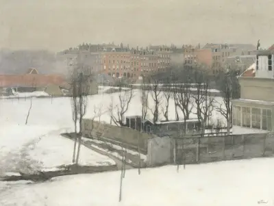Vy över Oosterpark i snö av Willem Witsen
