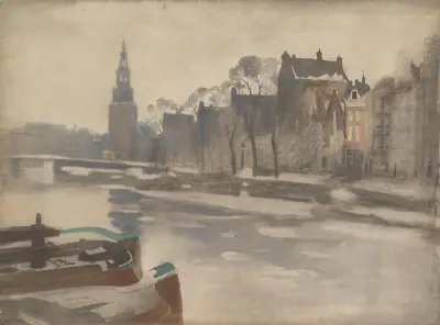 Gezicht over de Oude Schans op de Montelbaanstoren av Willem Witsen