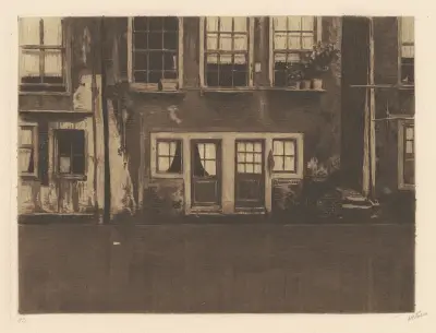 Oudezijds Achterburgwal, twee deuren in het midden [The Oudezijds Achterburgwal, with Two Doors in the Middle] von Willem Witsen