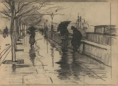 Regn, Thames Embankment i London av Willem Witsen