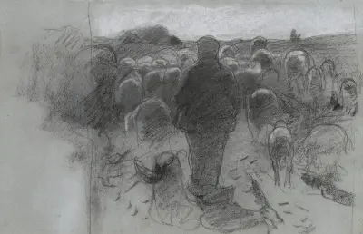Fårherde bakom sin hjord av Willem Witsen