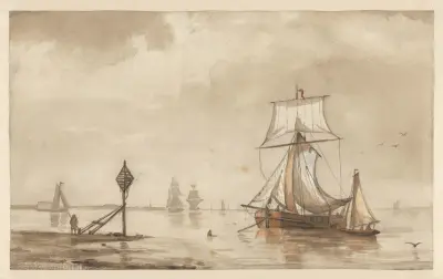 Schepen bij een landtong av Willem Witsen