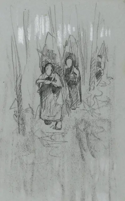 Kvinnor med risknippen i en skog av Willem Witsen