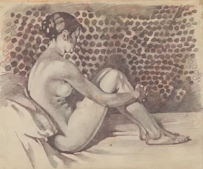 Zittend vrouwelijk naakt, naar rechts, 1870 – nr 1 av Willem Witsen