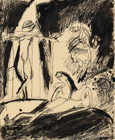 Interieur mit Figuren von Willi Baumeister