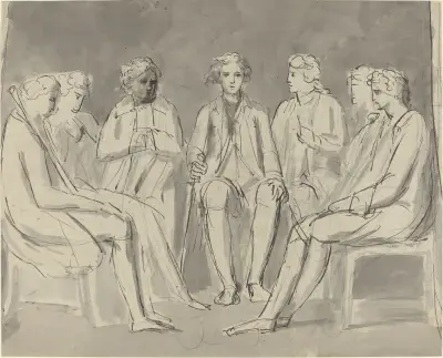 Group of Men Seated in a Circle (recto) av William Blake