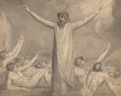 Moses Staying the Plague (recto) av William Blake