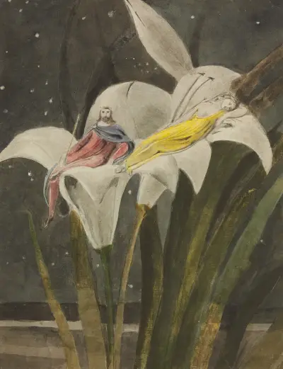 Oberon and Titania on a Lily av William Blake