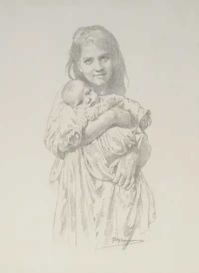 Fillette Et Enfant von William Bouguereau
