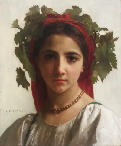 Ung flicka krönt med vinrankor av William Bouguereau