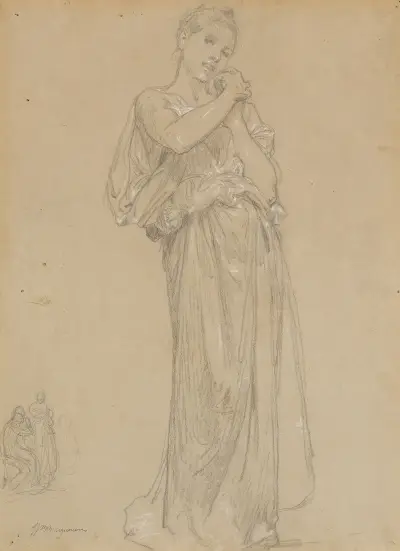Jeune fille drapée et un groupe de figures, étude pour ‘Premiers bijoux’ von William Bouguereau