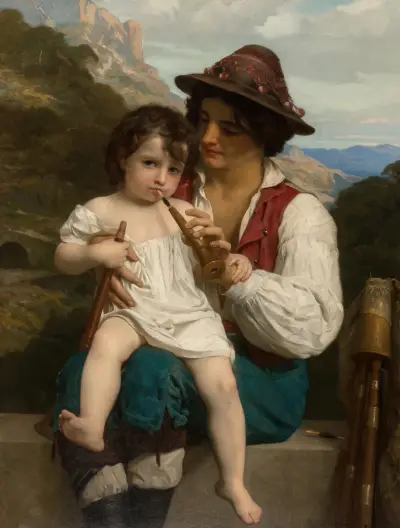 Flöjtlektionen av William Bouguereau