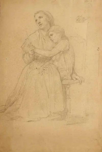 Mère et enfant priant et étude subsidiaire de main et d’un enfant assis, William Bouguereau