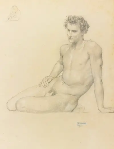 Studie av sittande man för L'été av William Bouguereau
