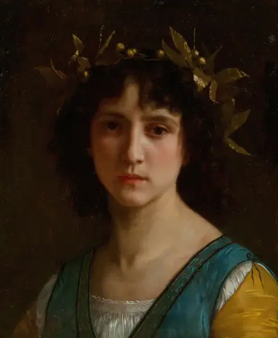 Italienskt flickhuvud med lagerkrans av William Bouguereau