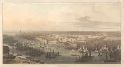 Utsikt över den nya dockan i Wapping av William Daniell