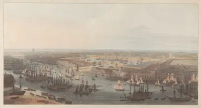 Utsikt över den nya doken i Wapping av William Daniell
