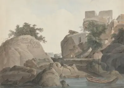 Fakir’s Rock at Sultanganj, on the Ganges River av William Daniell