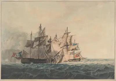 The Action between his Majesty’s Sloop ‘Bonne Citoyenne’ and the French Frigate ‘La Furieuse’ av William Daniell