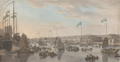 The European Factories at Canton in China av William Daniell