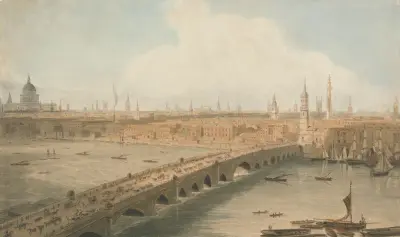 View of London Bridge and St. Paul’s Cathedral av William Daniell