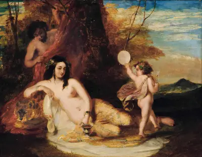 Satyr spying on a reclining nymph av William Etty