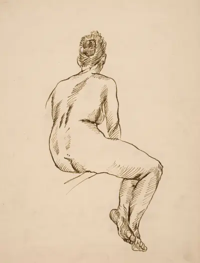 Alastonharjoitelma, istuva nainen av Alfred William Finch