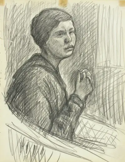 Korituolissa istuva nainen av Alfred William Finch