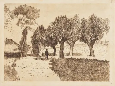 Landschap met bomen en figuur (De wilgen) av Alfred William Finch