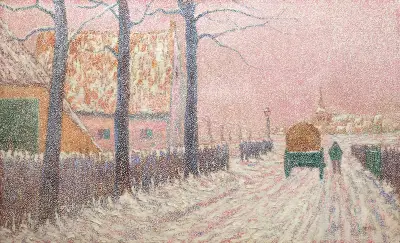 Förstaden i snö eller Vinterscen på gatan av Alfred William Finch