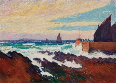 Rosehearty pier (Roseheartyn aallonmurtaja) av Alfred William Finch