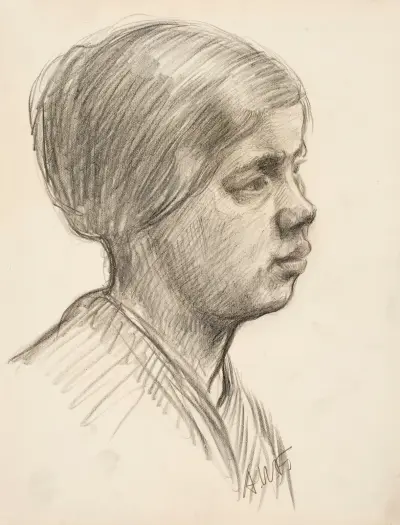 Tytön pää, puoliprofiilissa oikealle av Alfred William Finch