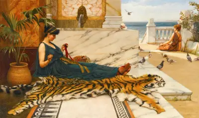Tigerskinnet (Sömmerska) av John William Godward