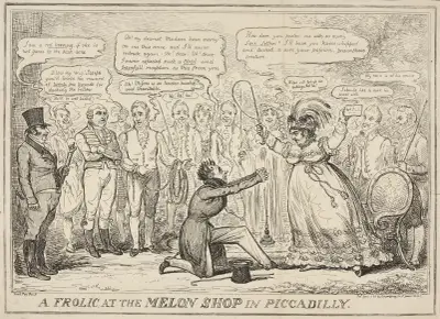 A frolic at the Melon Shop in Piccadilly. av William Heath