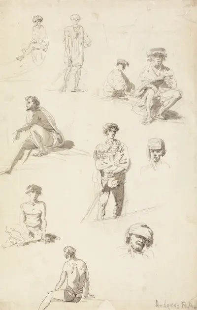 Sheet of Studies of Oriental Figures av William Hodges