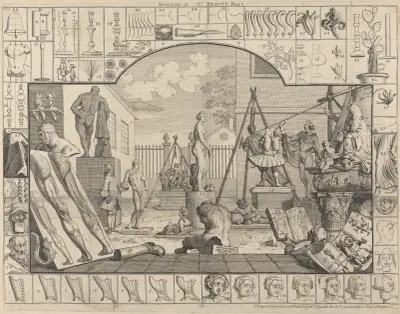 Skönhetsanalys, platta I; En bildhuggares gård av William Hogarth