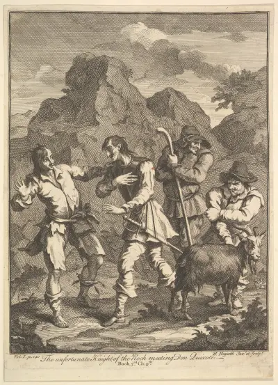 Don Quixote and the Knight of the Rock von William Hogarth