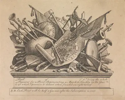Subscription Ticket for The March to Finchley av William Hogarth