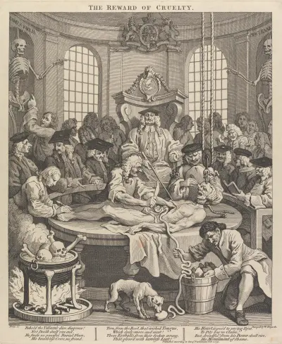 The Four Stages of Cruelty; The Reward of Cruelty (Anatomy Theatre) av William Hogarth