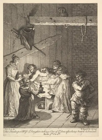 The Innkeeper’s Wife & Daughter taking Care of ye Don after being beaten & bruised von William Hogarth
