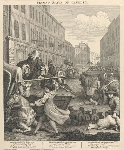 The Second Stage of Cruelty; Second, Coachman Beating a Fallen Horse av William Hogarth