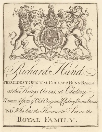 Trade Sheet for; Richard Hand, The Oldest Original Chelsey Bunn Baker at the King’s Arms Chelsey von William Hogarth
