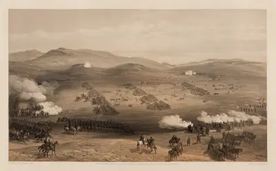 Lätta kavalleribrigadens anfall 25 oktober 1854, under generalmajor Earl of Cardigan av William Simpson
