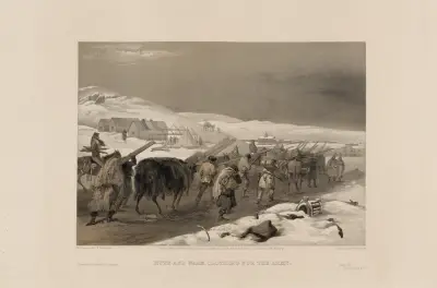 Hütten und warme Kleidung für die Armee, 1856 von William Simpson