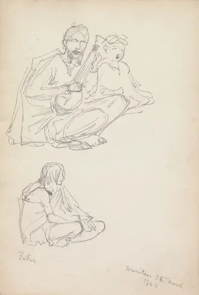 Musicians and a Fakir, Amritsar, 25 March 1860 av William Simpson