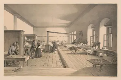 One of the wards of the hospital at Scutari av William Simpson